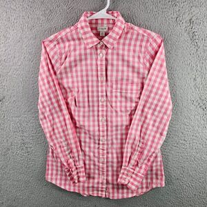 J Crew Women's Pink White Gingham Check Button Down Shirt‎ Size XS